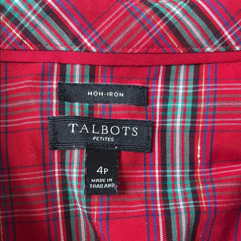 Talbots Red Button Down Plaid Shirt - Picture 2 of 5